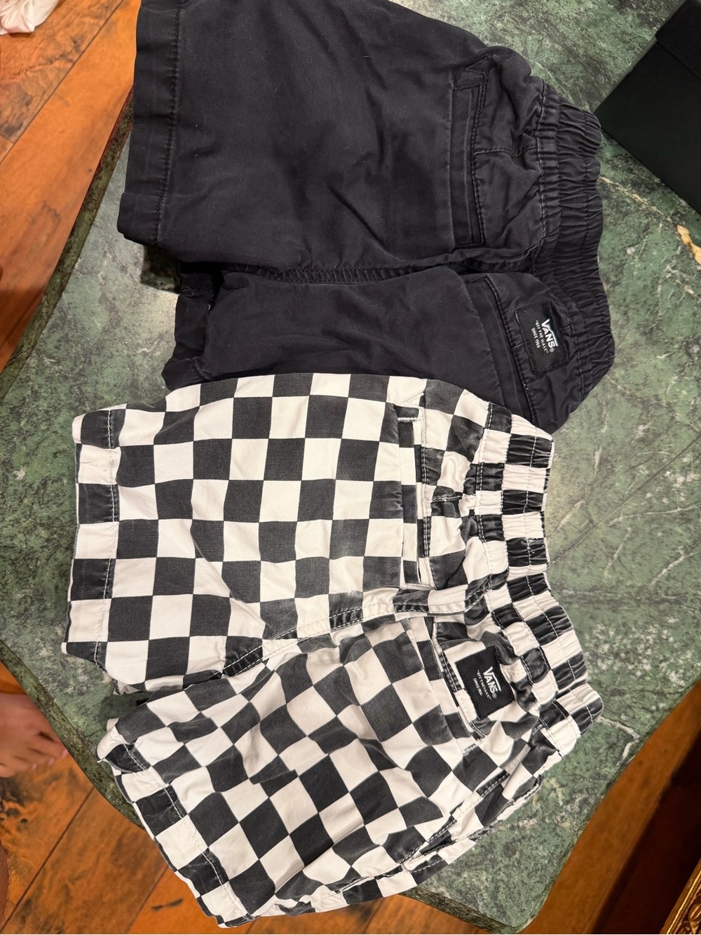 Vans Kids Black & Black-and-White Checkerboard Elastic-Waist Shorts Duo